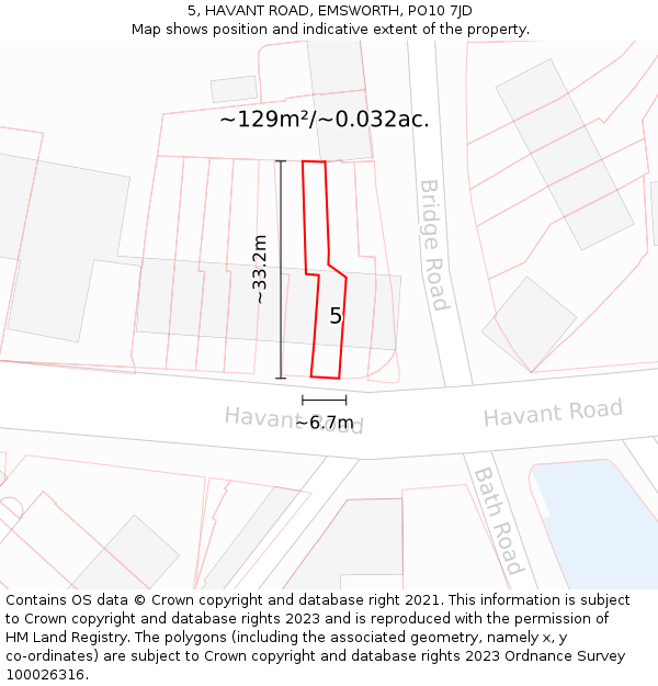 5, HAVANT ROAD, EMSWORTH, PO10 7JD: Plot and title map