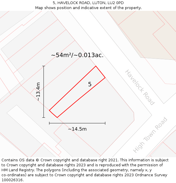 5, HAVELOCK ROAD, LUTON, LU2 0PD: Plot and title map