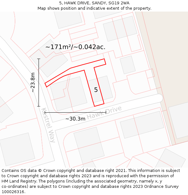 5, HAWK DRIVE, SANDY, SG19 2WA: Plot and title map