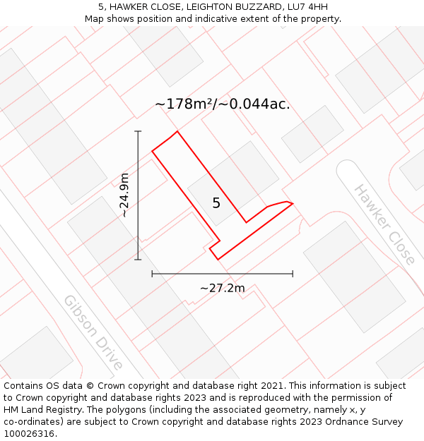5, HAWKER CLOSE, LEIGHTON BUZZARD, LU7 4HH: Plot and title map