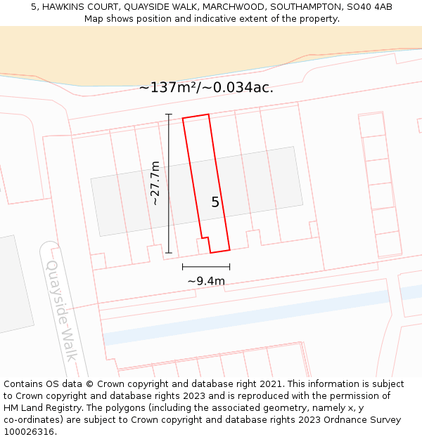 5, HAWKINS COURT, QUAYSIDE WALK, MARCHWOOD, SOUTHAMPTON, SO40 4AB: Plot and title map