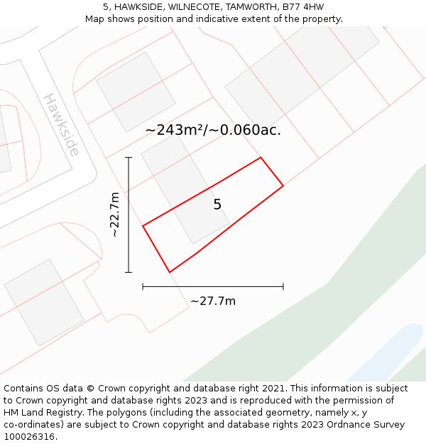 5, HAWKSIDE, WILNECOTE, TAMWORTH, B77 4HW: Plot and title map