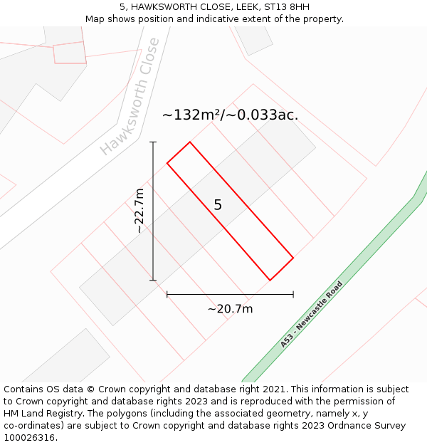 5, HAWKSWORTH CLOSE, LEEK, ST13 8HH: Plot and title map