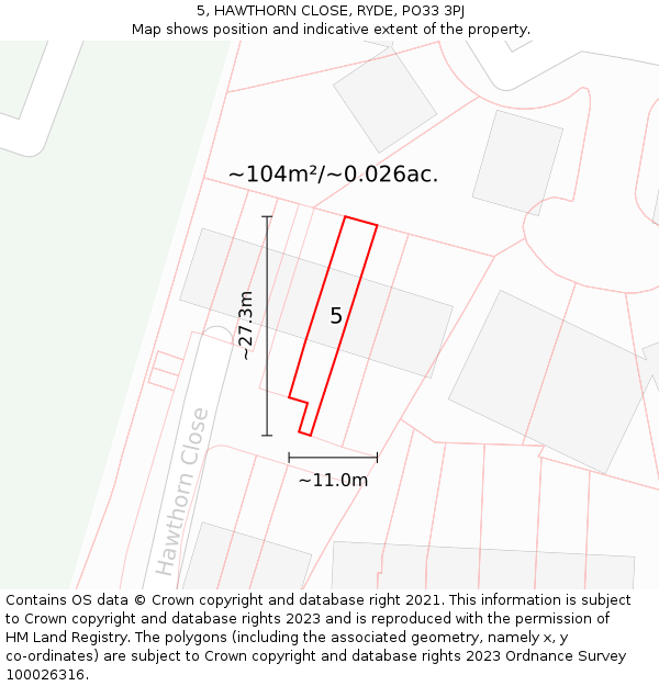 5, HAWTHORN CLOSE, RYDE, PO33 3PJ: Plot and title map