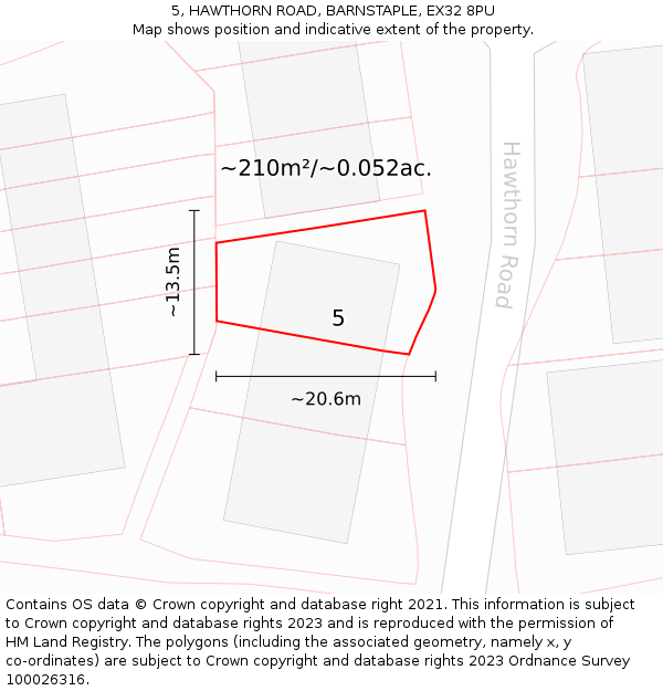 5, HAWTHORN ROAD, BARNSTAPLE, EX32 8PU: Plot and title map