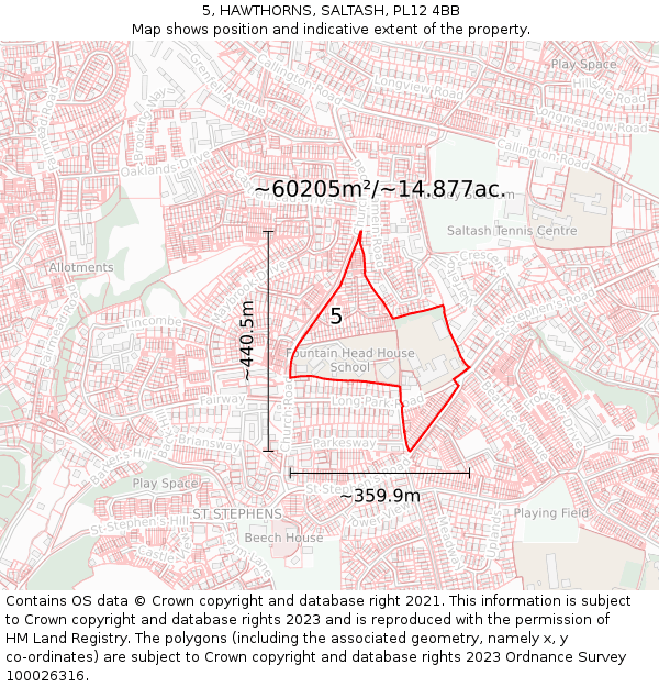 5, HAWTHORNS, SALTASH, PL12 4BB: Plot and title map