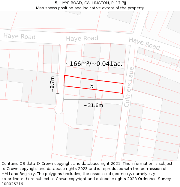5, HAYE ROAD, CALLINGTON, PL17 7JJ: Plot and title map