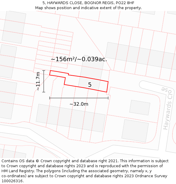 5, HAYWARDS CLOSE, BOGNOR REGIS, PO22 8HF: Plot and title map