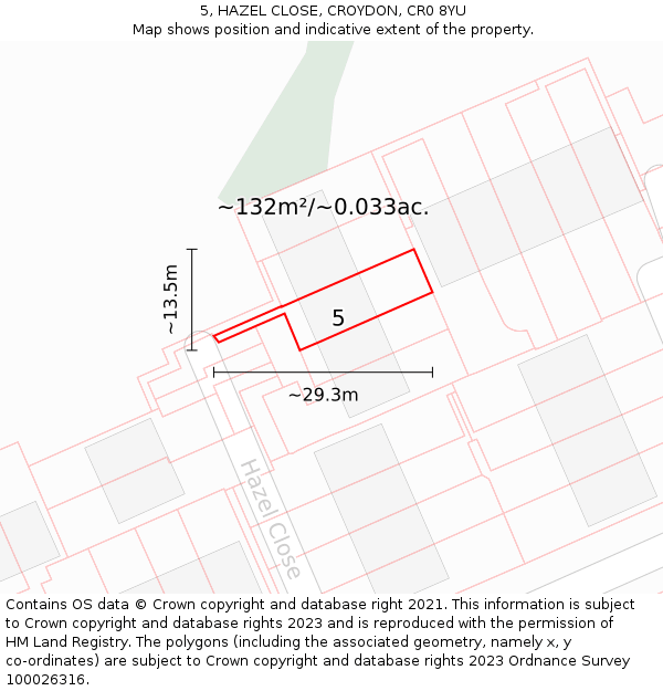 5, HAZEL CLOSE, CROYDON, CR0 8YU: Plot and title map