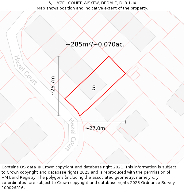 5, HAZEL COURT, AISKEW, BEDALE, DL8 1UX: Plot and title map