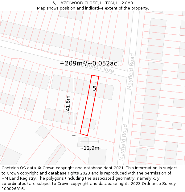 5, HAZELWOOD CLOSE, LUTON, LU2 8AR: Plot and title map