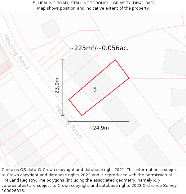 5, HEALING ROAD, STALLINGBOROUGH, GRIMSBY, DN41 8AD: Plot and title map