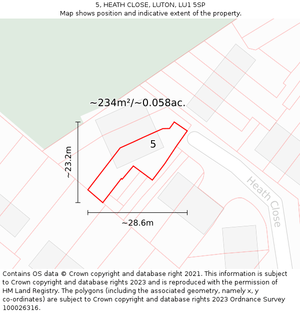5, HEATH CLOSE, LUTON, LU1 5SP: Plot and title map