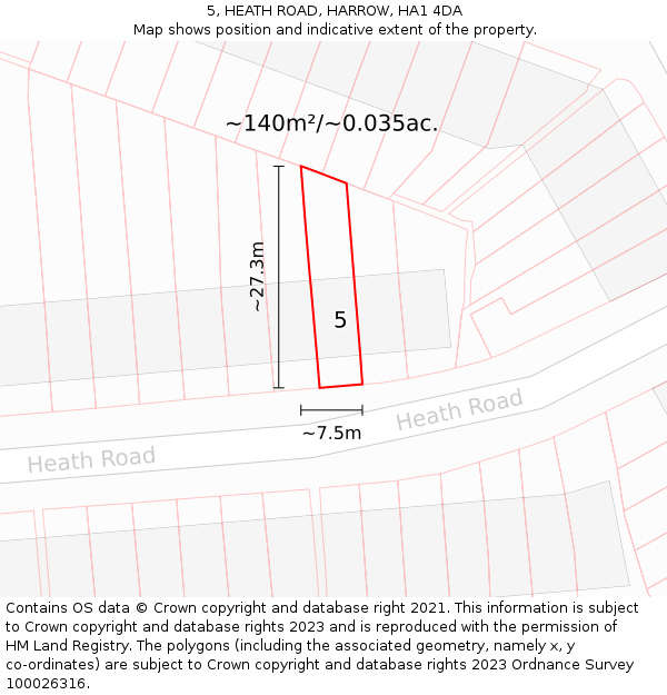 5, HEATH ROAD, HARROW, HA1 4DA: Plot and title map