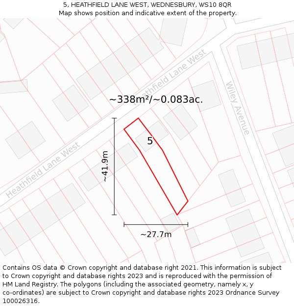 5, HEATHFIELD LANE WEST, WEDNESBURY, WS10 8QR: Plot and title map