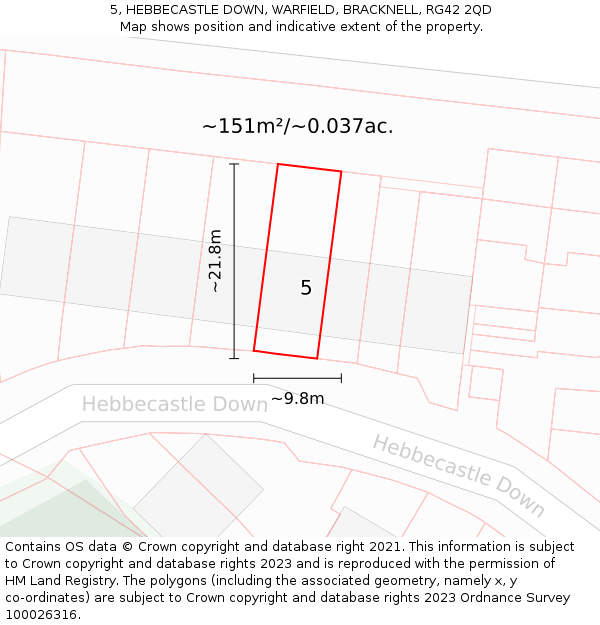 5, HEBBECASTLE DOWN, WARFIELD, BRACKNELL, RG42 2QD: Plot and title map