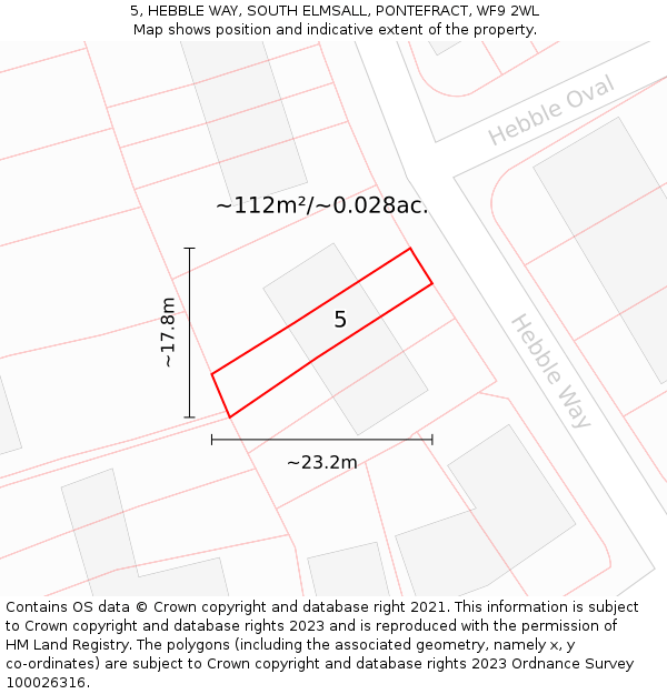 5, HEBBLE WAY, SOUTH ELMSALL, PONTEFRACT, WF9 2WL: Plot and title map