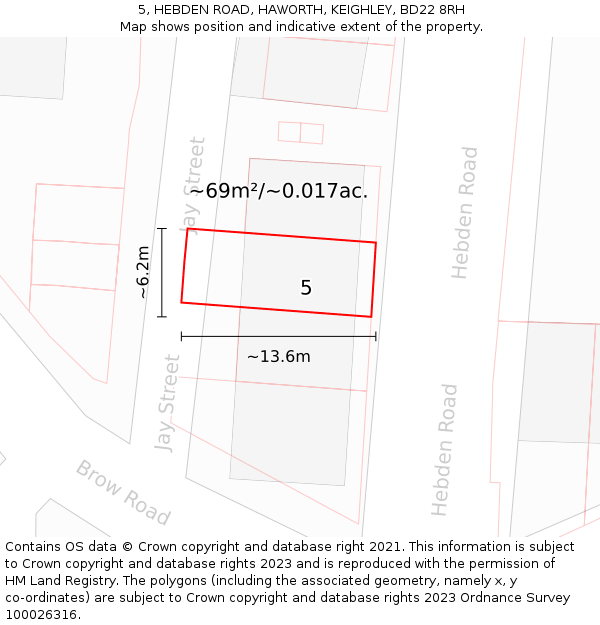5, HEBDEN ROAD, HAWORTH, KEIGHLEY, BD22 8RH: Plot and title map