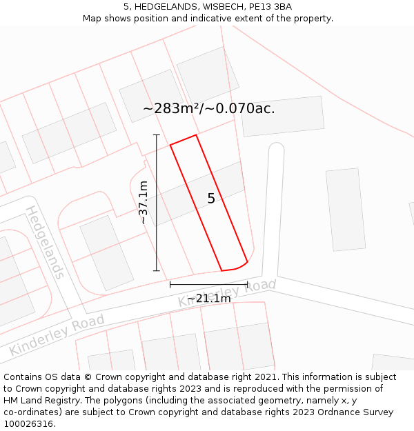 5, HEDGELANDS, WISBECH, PE13 3BA: Plot and title map