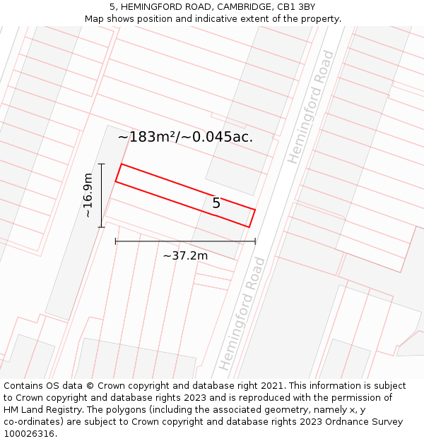 5, HEMINGFORD ROAD, CAMBRIDGE, CB1 3BY: Plot and title map
