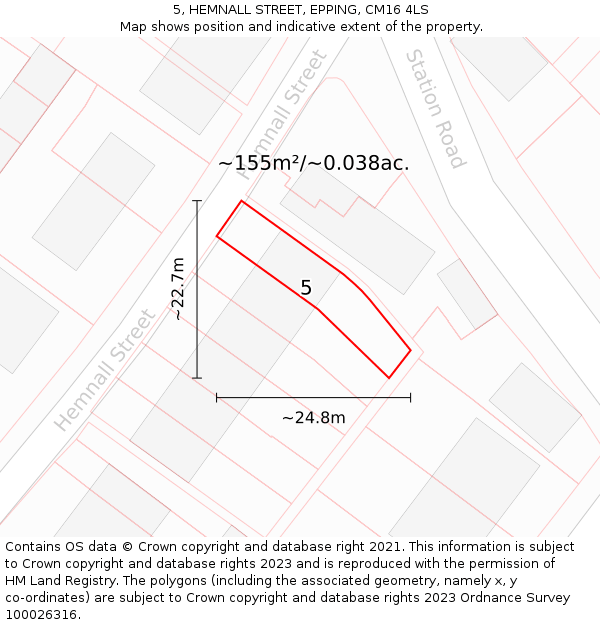 5, HEMNALL STREET, EPPING, CM16 4LS: Plot and title map