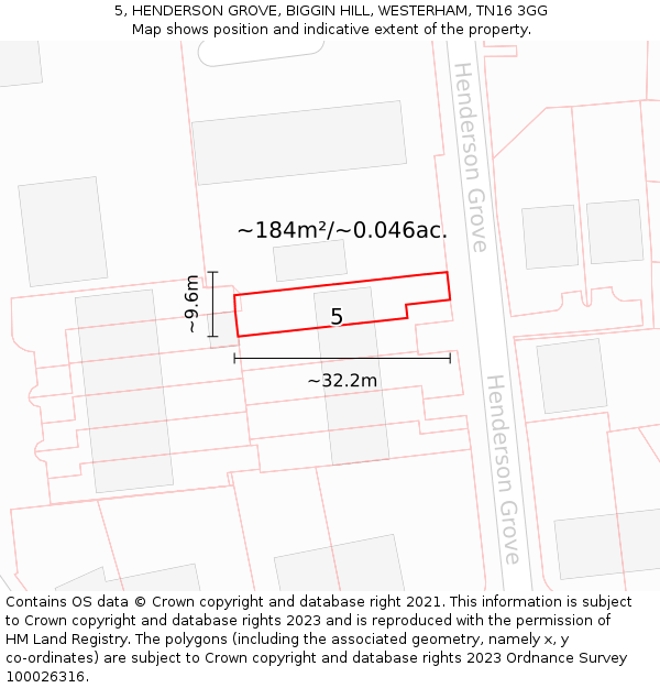 5, HENDERSON GROVE, BIGGIN HILL, WESTERHAM, TN16 3GG: Plot and title map