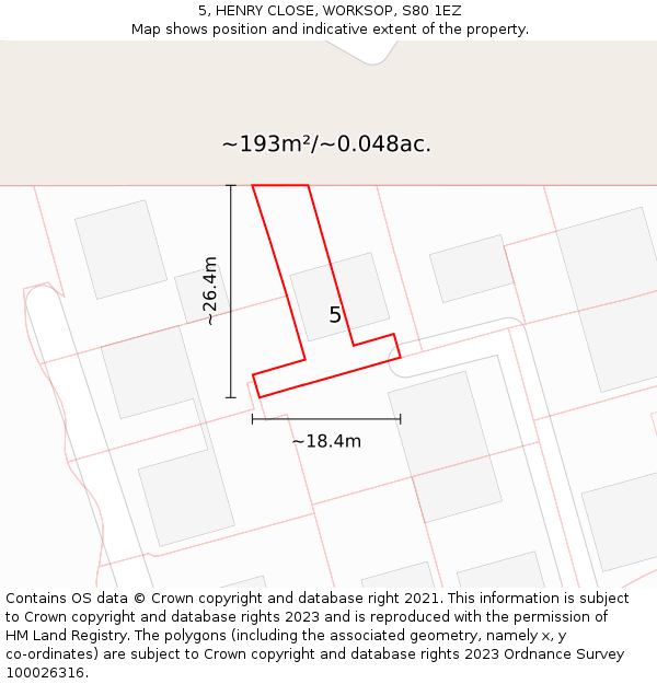 5, HENRY CLOSE, WORKSOP, S80 1EZ: Plot and title map