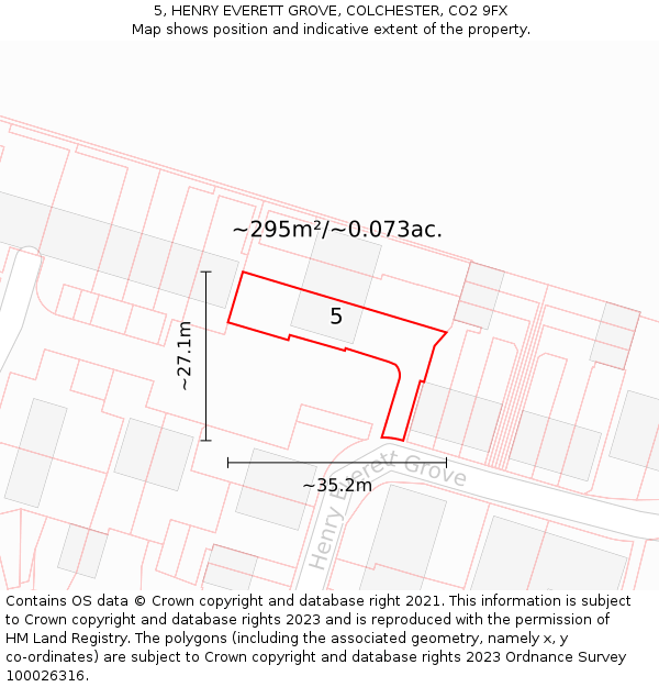 5, HENRY EVERETT GROVE, COLCHESTER, CO2 9FX: Plot and title map