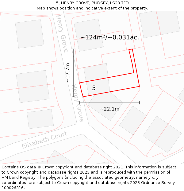 5, HENRY GROVE, PUDSEY, LS28 7FD: Plot and title map