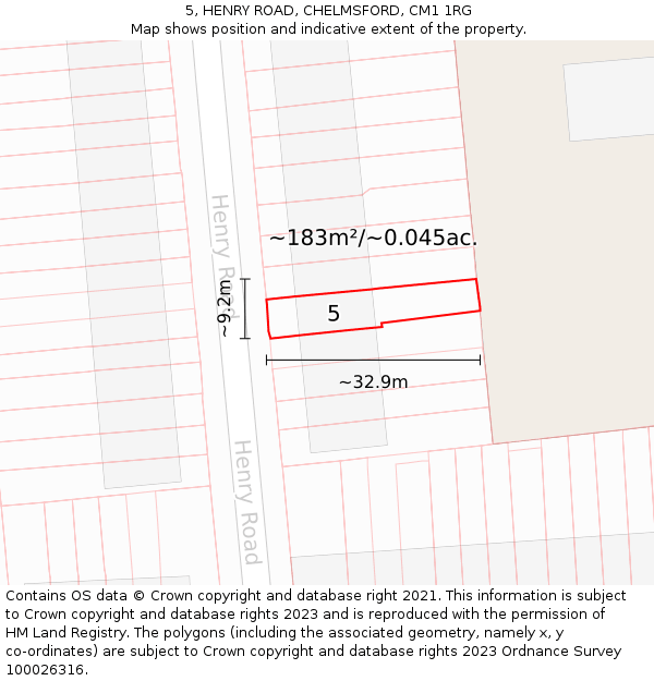 5, HENRY ROAD, CHELMSFORD, CM1 1RG: Plot and title map