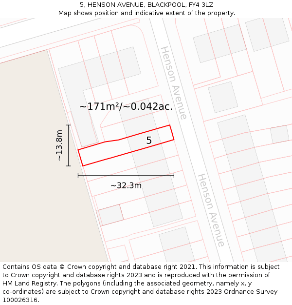 5, HENSON AVENUE, BLACKPOOL, FY4 3LZ: Plot and title map