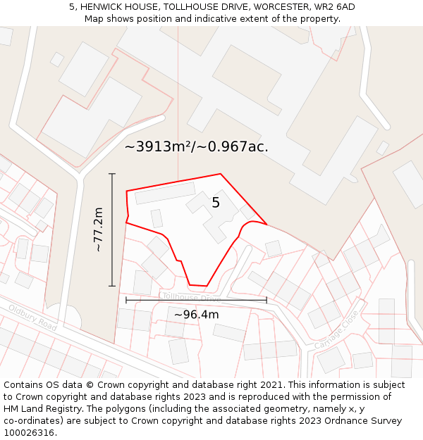 5, HENWICK HOUSE, TOLLHOUSE DRIVE, WORCESTER, WR2 6AD: Plot and title map