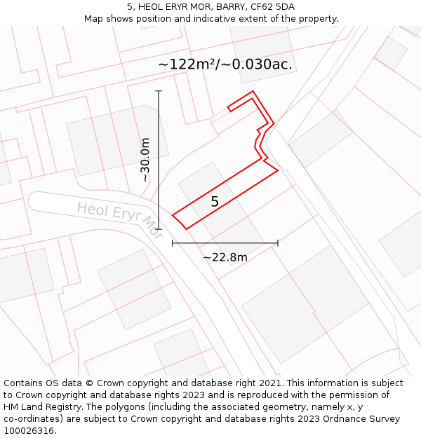 5, HEOL ERYR MOR, BARRY, CF62 5DA: Plot and title map