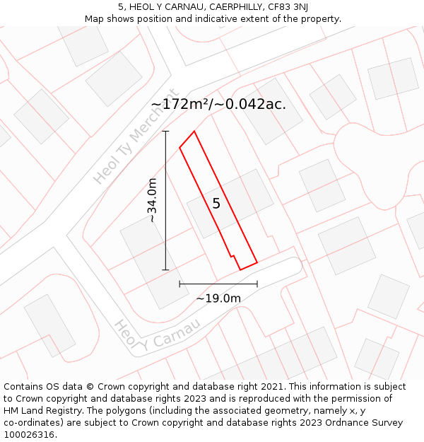 5, HEOL Y CARNAU, CAERPHILLY, CF83 3NJ: Plot and title map