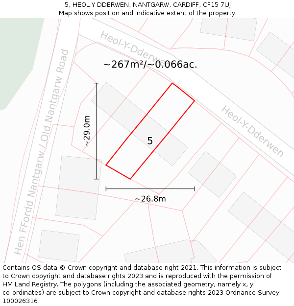 5, HEOL Y DDERWEN, NANTGARW, CARDIFF, CF15 7UJ: Plot and title map