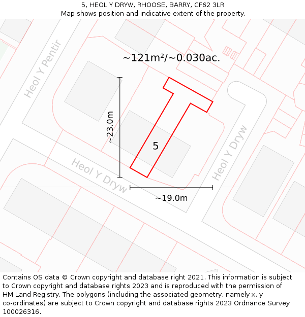 5, HEOL Y DRYW, RHOOSE, BARRY, CF62 3LR: Plot and title map