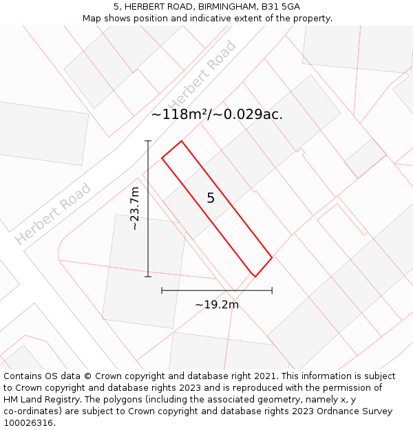 5, HERBERT ROAD, BIRMINGHAM, B31 5GA: Plot and title map