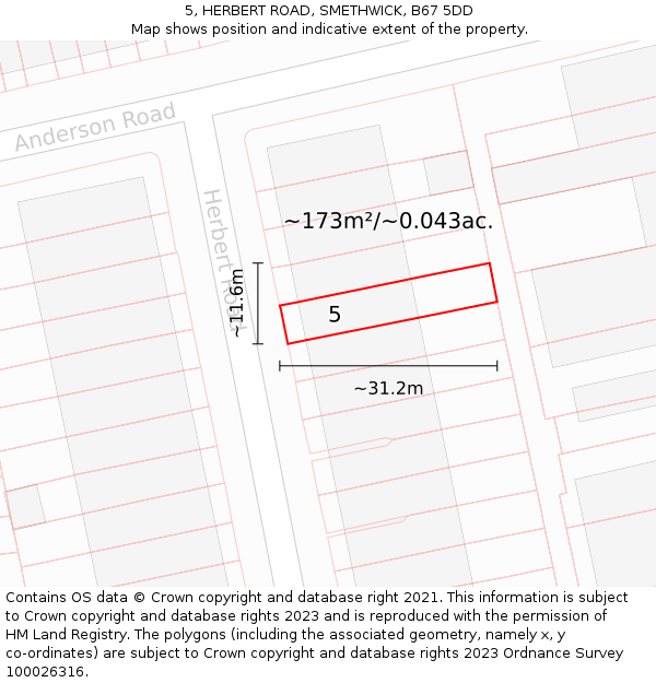 5, HERBERT ROAD, SMETHWICK, B67 5DD: Plot and title map