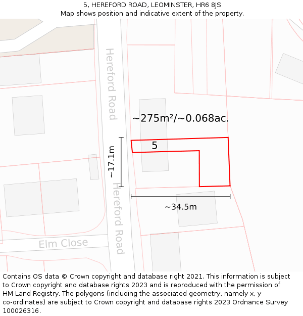 5, HEREFORD ROAD, LEOMINSTER, HR6 8JS: Plot and title map