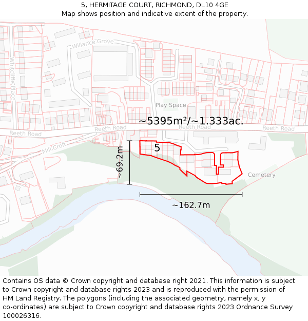 5, HERMITAGE COURT, RICHMOND, DL10 4GE: Plot and title map