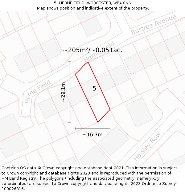 5, HERNE FIELD, WORCESTER, WR4 0NN: Plot and title map