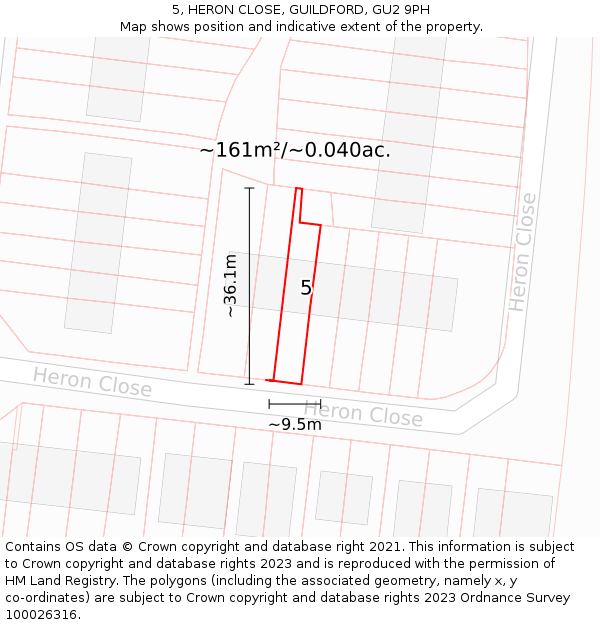 5, HERON CLOSE, GUILDFORD, GU2 9PH: Plot and title map