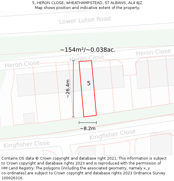 5, HERON CLOSE, WHEATHAMPSTEAD, ST ALBANS, AL4 8JZ: Plot and title map