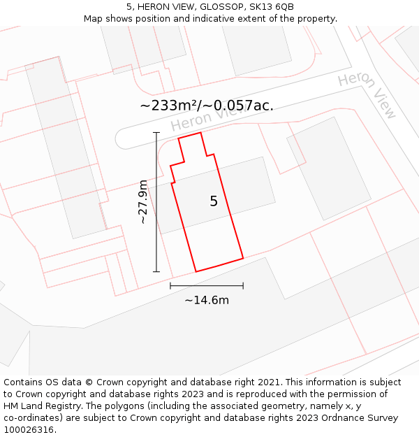 5, HERON VIEW, GLOSSOP, SK13 6QB: Plot and title map