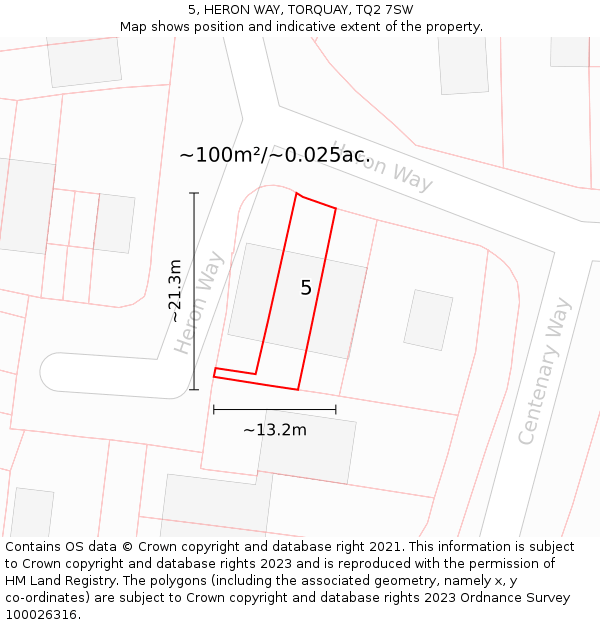 5, HERON WAY, TORQUAY, TQ2 7SW: Plot and title map