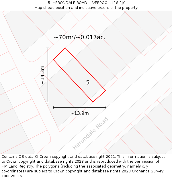 5, HERONDALE ROAD, LIVERPOOL, L18 1JY: Plot and title map