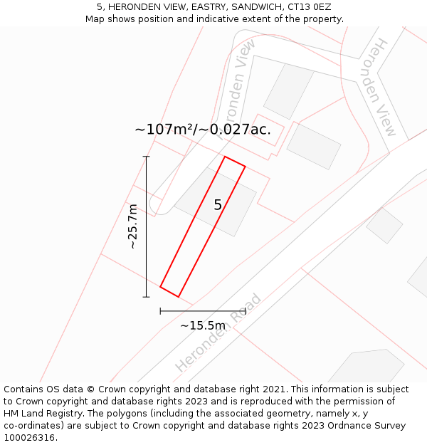 5, HERONDEN VIEW, EASTRY, SANDWICH, CT13 0EZ: Plot and title map