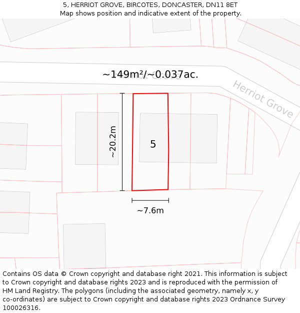 5, HERRIOT GROVE, BIRCOTES, DONCASTER, DN11 8ET: Plot and title map