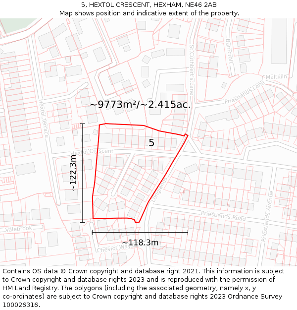 5, HEXTOL CRESCENT, HEXHAM, NE46 2AB: Plot and title map