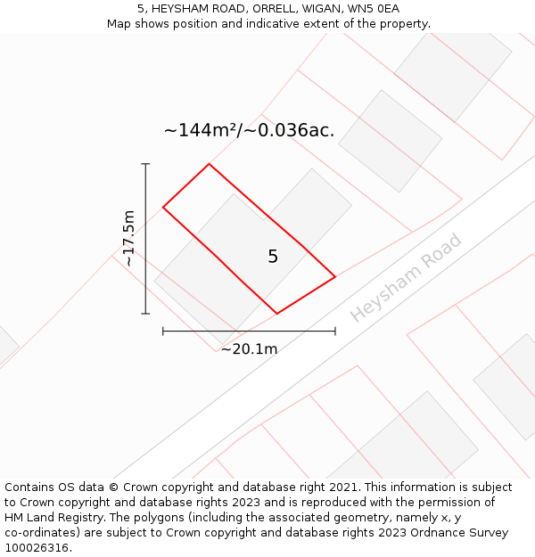 5, HEYSHAM ROAD, ORRELL, WIGAN, WN5 0EA: Plot and title map